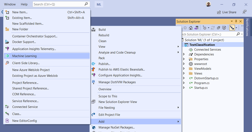 Sentiment analysis in an ASP.NET web application with ML.NET